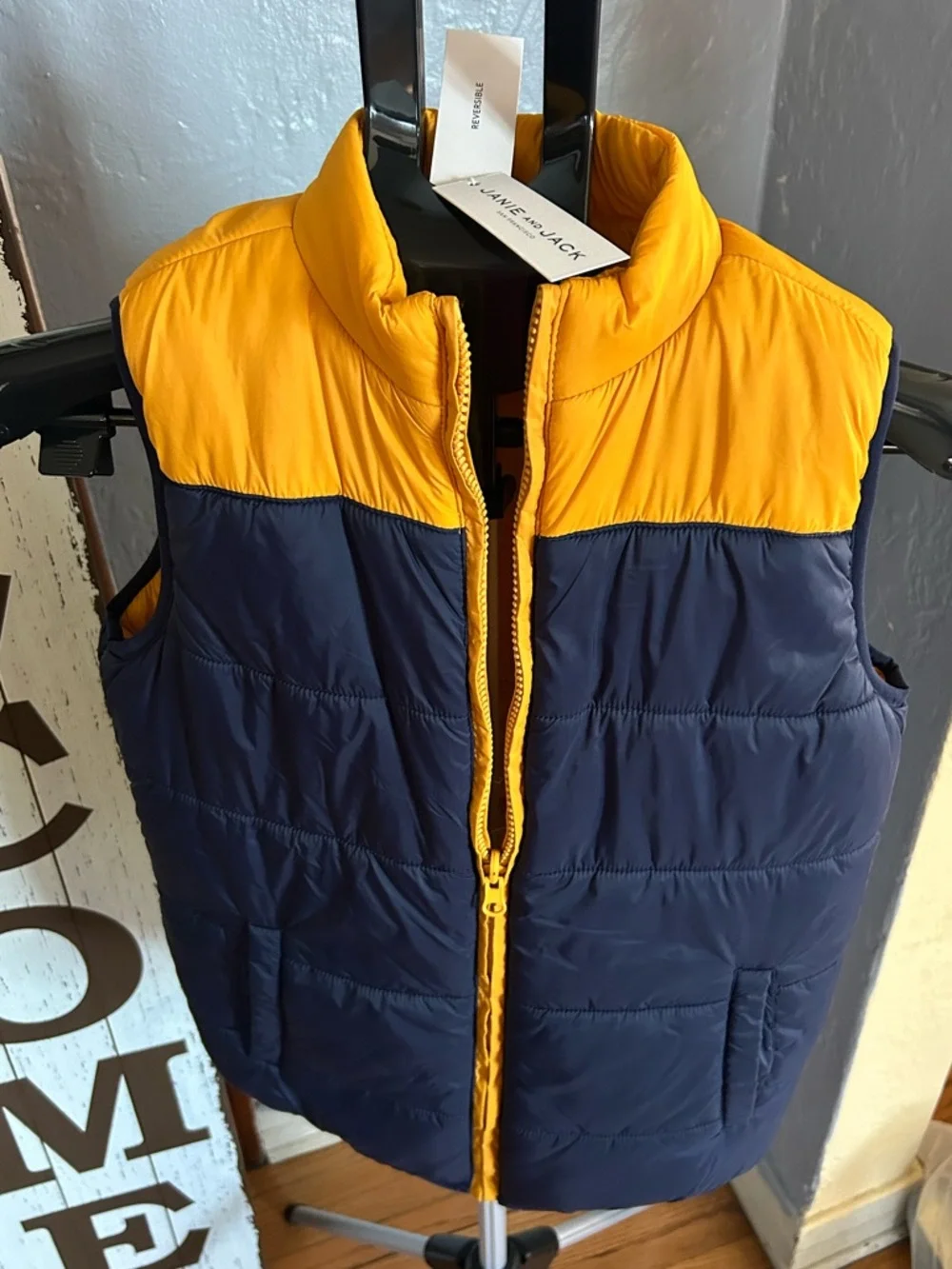 Janie and Jack Navy & Yellow Puffer Vest